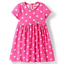 Babyhug Single Jersey Knit Half Sleeves Frock  with Rainbow & Heart Print with Bow Applique Pack of 2- Pink & Blue