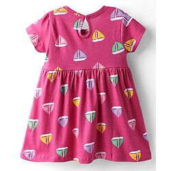 Babyhug Single Jersey Knit Half Sleeves Frocks with Ship & Floral Print Pack of 2 - Pink & Violet