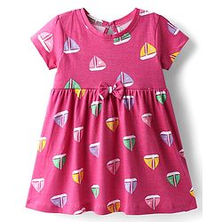 Babyhug Single Jersey Knit Half Sleeves Frocks with Ship & Floral Print Pack of 2 - Pink & Violet