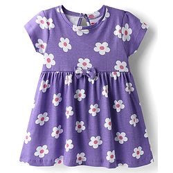 Babyhug Single Jersey Knit Half Sleeves Frocks with Ship & Floral Print Pack of 2 - Pink & Violet