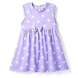 Babyhug Single Jersey Knit Sleeveless Star & Polka Dot Printed Frocks With Bow Applique Pack of 2 - Lavender & Fuchsia