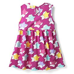 Babyhug Single Jersey Knit Sleeveless Star & Polka Dot Printed Frocks With Bow Applique Pack of 2 - Lavender & Fuchsia