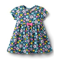 Babyhug Single Jersey Knit Half Sleeves Polka Dot & Floral Printed Frocks With Bow Applique Pack of 2 - Navy Blue & Pink