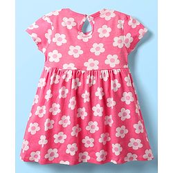Babyhug Single Jersey Knit Half Sleeves Floral & Ice Cream Printed Frocks With Bow Applique Pack of 2 - Yellow & Pink