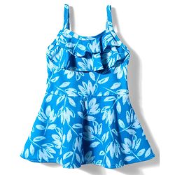 Babyhug Water Repellant Sleeveless Frock Swimsuit With Floral Print - Light Blue