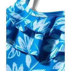 Babyhug Water Repellant Sleeveless Frock Swimsuit With Floral Print - Light Blue