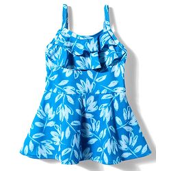 Babyhug Water Repellant Sleeveless Frock Swimsuit With Floral Print - Light Blue