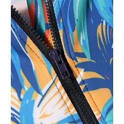 Babyhug Water Repellent Half Sleeves Legged Swimsuit With Tropical Print - Aqua Blue