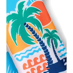 Babyhug Water Repellent Half Sleeves Legged Swimsuit With Tropical Print - Blue