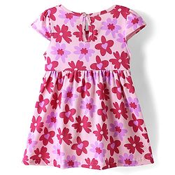 Babyhug Single Jersey Knit Cap Sleeves Floral Printed Frocks With Bow Applique Pack of 2 - Pink & Lavender