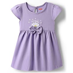 Babyhug Single Jersey Knit Cap Sleeves Floral Printed Frocks With Bow Applique Pack of 2 - Pink & Lavender