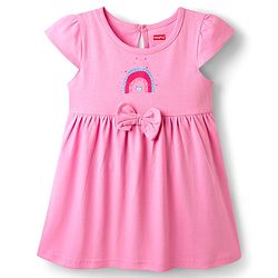 Babyhug Single Jersey Half Sleeves Frocks with Floral & Rainbow Pack of 2 - Pink & Blue
