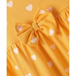 Babyhug Single Jersey Knit Cap Sleeves Floral & Heart Printed Frocks With Bow Applique Pack of 2 -Orange & Navy Blue