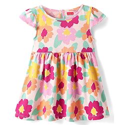 Babyhug Single Jersey Knit Half Sleeves Frock With Floral Print Pack Of 2 - Pink & Light Green