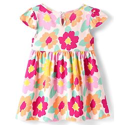 Babyhug Single Jersey Knit Half Sleeves Frock With Floral Print Pack Of 2 - Pink & Light Green