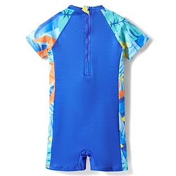 Babyhug Water Repellant Half Raglan Sleeves Legged Swimsuit with Beach Theme & Hawaii Typography Print - Navy Blue