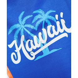Babyhug Water Repellant Half Raglan Sleeves Legged Swimsuit with Beach Theme & Hawaii Typography Print - Navy Blue