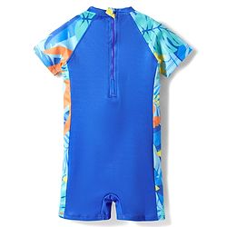 Babyhug Water Repellant Half Raglan Sleeves Legged Swimsuit with Beach Theme & Hawaii Typography Print - Navy Blue