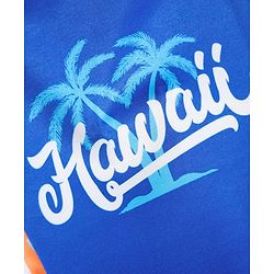Babyhug Water Repellant Half Raglan Sleeves Legged Swimsuit with Beach Theme & Hawaii Typography Print - Navy Blue