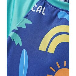 Babyhug Water Repellant Half Raglan Sleeves Legged Swimsuit With Beach Theme Print - Blue