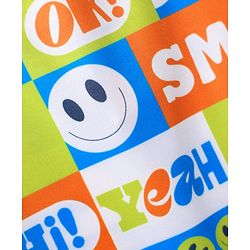 Babyhug Half Raglan Sleeves Water Repellent Emojis Print Legged Swimsuit - Orange