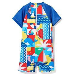 Babyhug Half Raglan Sleeves Water Repellent Sea Life Theme Legged Swimsuit - Navy Blue