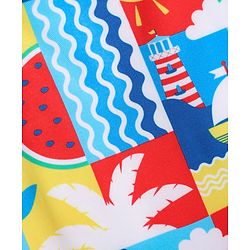 Babyhug Half Raglan Sleeves Water Repellent Sea Life Theme Legged Swimsuit - Navy Blue