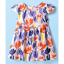 Babyhug Single Jersey Knit Short Sleeves Frocks With Floral Print Pack Of 2 - Blue