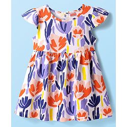 Babyhug Single Jersey Knit Short Sleeves Frocks With Floral Print Pack Of 2 - Blue