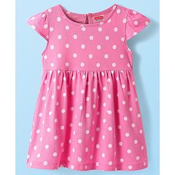 Babyhug Single Jersey Knit Short Sleeves Frocks With Polka Dots & Floral Print Pack Of 2 - Pink & White