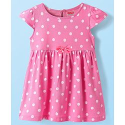 Babyhug Single Jersey Knit Short Sleeves Frocks With Polka Dots & Floral Print Pack Of 2 - Pink & White