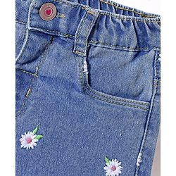 Babyhug Denim Mid Thigh Shorts With Floral Embroidery & Stretch- Blue
