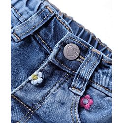 Babyhug Mid Thigh Washed Denim Shorts With Stretch & Floral Embroidery - Blue