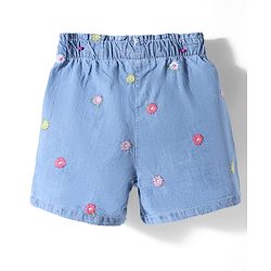 Babyhug Denim Mid Thigh Shorts With Floral Embroidery - Blue