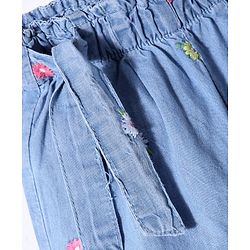Babyhug Denim Mid Thigh Shorts With Floral Embroidery - Blue