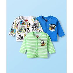 Babyhug Disney Interlock Full Sleeves Jhablas With Mickey Mouse And Family Graphic Pack Of 3  - Light Green & Blue