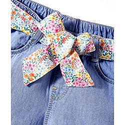 Babyhug Mid Thigh Washed Denim Shorts With Belt - Blue