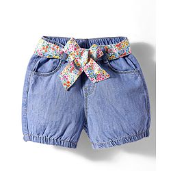 Babyhug Mid Thigh Washed Denim Shorts With Belt - Blue