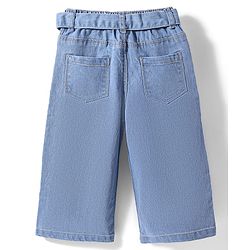 Babyhug Ankle Length Washed Denim Culottes & Belt With Floral Embroidery - Blue