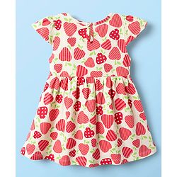 Babyhug Single Jersey Knit Cap Sleeves Fruit Printed Frocks Pack of 2 - Red & White