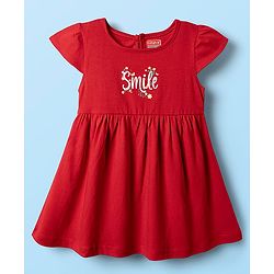 Babyhug Single Jersey Knit Cap Sleeves Fruit Printed Frocks Pack of 2 - Red & White