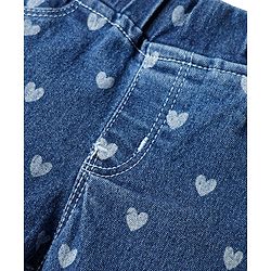 Babyhug Full Length Denim Jeggings With Stretch Heart Print - Blue