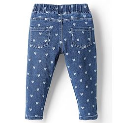 Babyhug Full Length Denim Jeggings With Stretch Heart Print - Blue