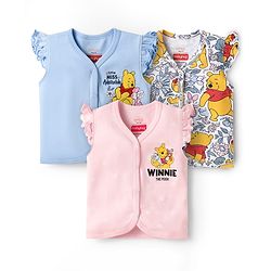 Babyhug Disney Interlock Knit Sleeveless Jhablas With Winnie The Pooh Print Pack Of 3 - Pink Blue & White