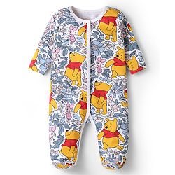 Babyhug Disney Interlock Knit Full Sleeves Footed Sleep Suits With Winnie The Pooh Graphics Pack of 2 - Baby Pink & White