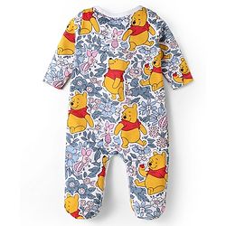 Babyhug Disney Interlock Knit Full Sleeves Footed Sleep Suits With Winnie The Pooh Graphics Pack of 2 - Baby Pink & White