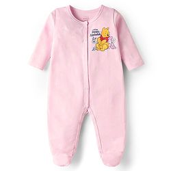 Babyhug Disney Interlock Knit Full Sleeves Footed Sleep Suits With Winnie The Pooh Graphics Pack of 2 - Baby Pink & White