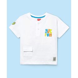 Babyhug Cotton Knit Half Sleeves Oversized T-Shirt with Front & Back Text Print - White