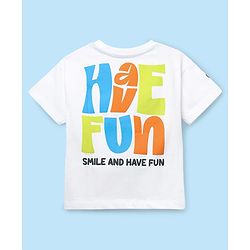 Babyhug Cotton Knit Half Sleeves Oversized T-Shirt with Front & Back Text Print - White