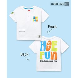 Babyhug Cotton Knit Half Sleeves Oversized T-Shirt with Front & Back Text Print - White